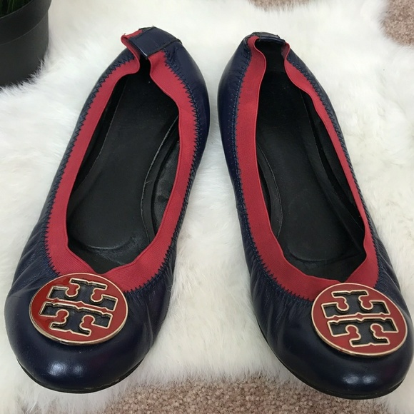Tory Burch Woman Flat Shoes Navy Blue Red Sz: 9 - Picture 2 of 8